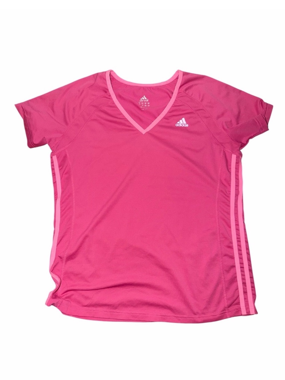 adidas Hot Pink V-Neck Performance Tee with Light Pink Trim